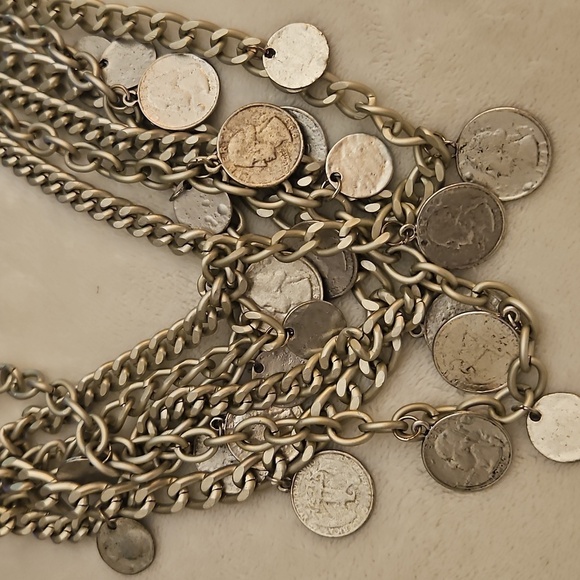Vtg 1980s Chunky Multi-Layered Faux Quarter Dime Coin Festival Chain Necklace - Picture 6 of 7